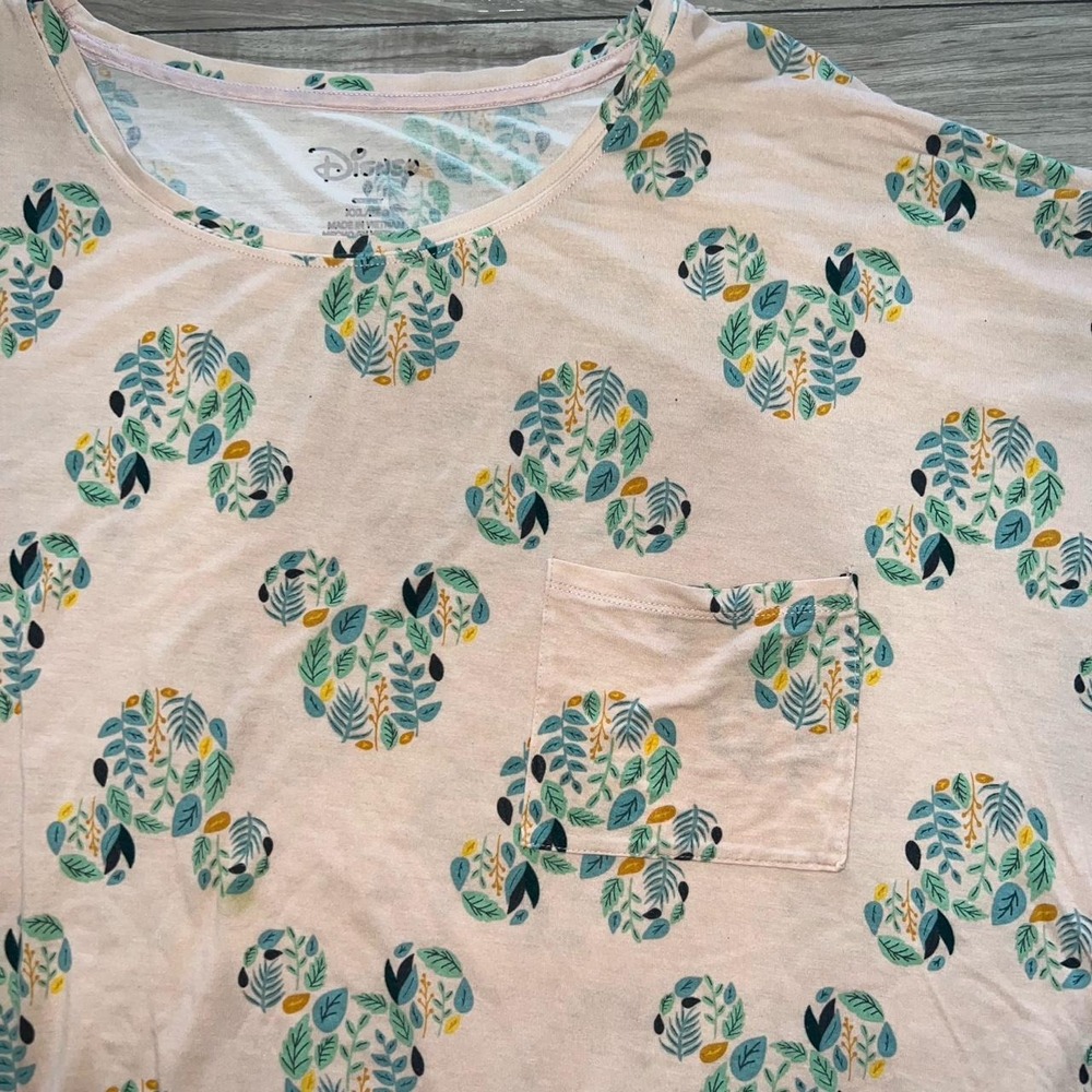 Disney Mickey Mouse XXL Pajama Set Pink Leaf Print 2-Piece - Picture 4 of 7